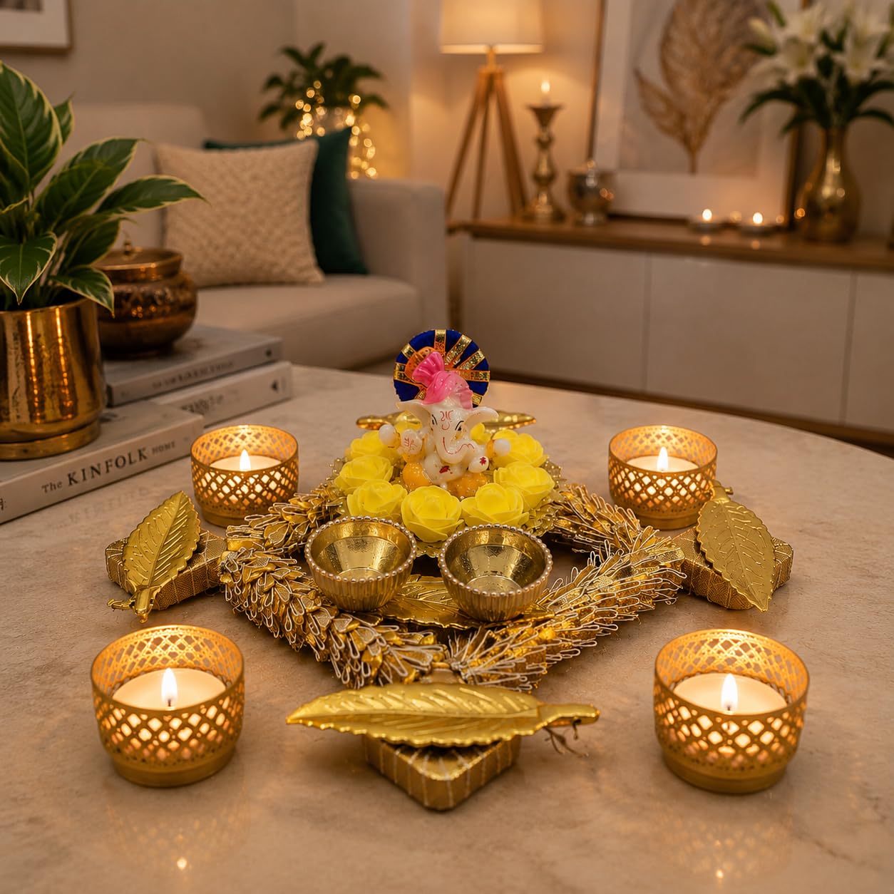 Sellplus Handcrafted Pearl Lace Tealight Candle Holder Decorative Diya Rangoli for Diwali Festival Pooja Home Entrance Floor Decoration(Pack of 1) (Tealight-66)