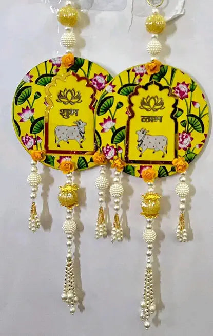 Nutts Lotus Cow Shubh Labh Door Hanging, Toran for Main Door, for Home Door, Diwali Decor Door Hangings & All Festivals (SMALL116) (Set 1)