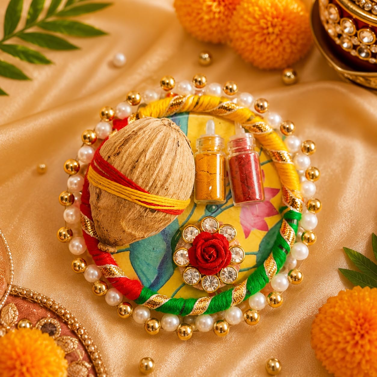 Sellplus Traditional Roli Chawal Pooja Tilak Set for Hindu Rituals Festivals Temple Worship Wedding Ceremony Daily Religious Use(Pack of 6) (RC49)