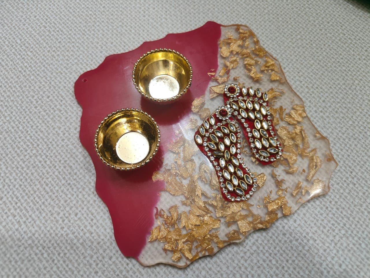 Sellplus Resin Charan Sacred Footprint Decorative Pooja Mandir Festival Home Temple Spiritual Auspicious Worship Traditional (RC01-3)