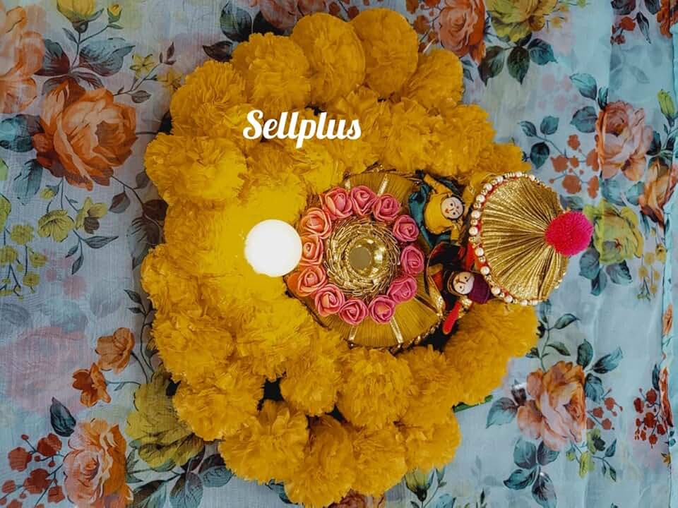 Rakhi Plater Holder Mini Foam Rose & Puppet Designer and Ethnic Rakhi Thali with Genda & Kumkum Chawal Holder