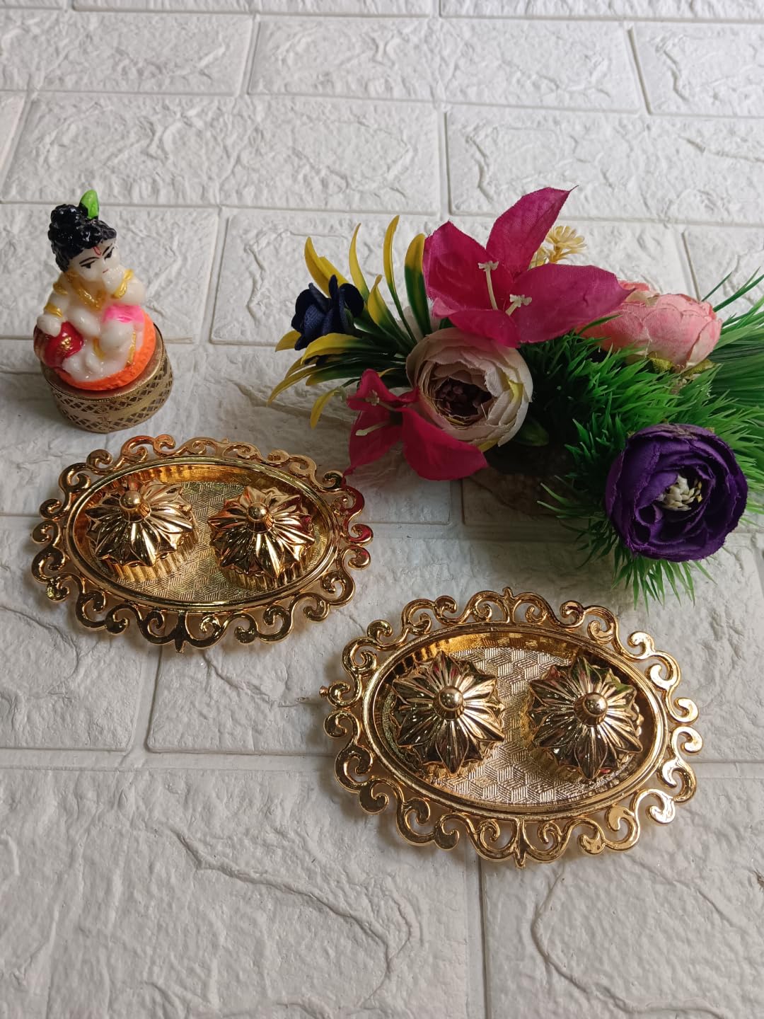 Nutts Decorative Traditional Pooja Thali Elegant Festival Prayer Plate for Home Temple Daily Worship Religious Rituals Festive Decoration (PoojaP29-3)