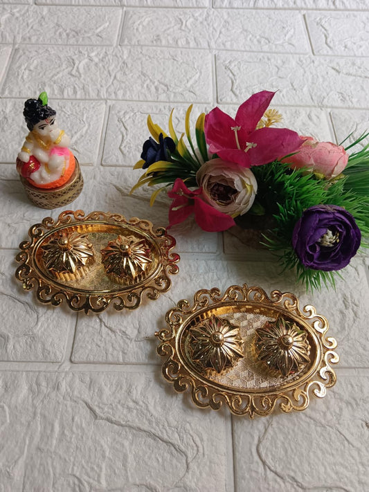 Nutts Decorative Traditional Pooja Thali Elegant Festival Prayer Plate for Home Temple Daily Worship Religious Rituals Festive Decoration (PoojaP29-3)