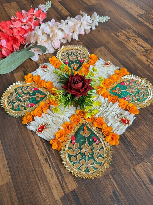 NUTTS  Decorative Handmade Multicolour Gotapatti Moti Chudi Rangoli Tlight | Rangoli Tlight for Decoration | Diwali Diya Set (Rang98)