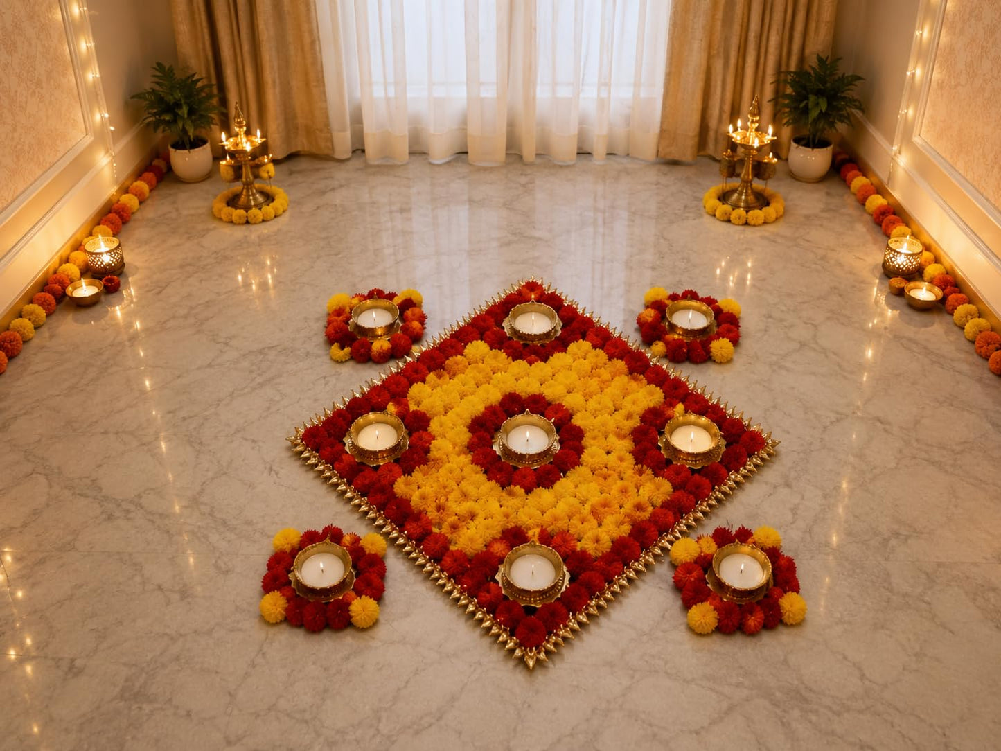 Sellplus Decorative Rangoli Tealight Holder Traditional Festival Floor Decor for Diwali Pooja Home Entrance Living Room Wedding Celebration Set of 1 (Rang121)