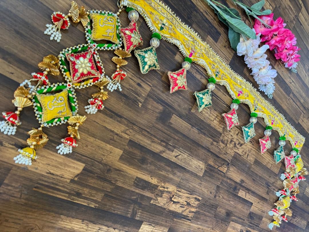 Sellplus Handmade Bandhanwar Decorations | Handmade Floral Bandhanwar Toran with Latkan for Main Door Pooja Decoration (Pack of 1) (BDHW325)