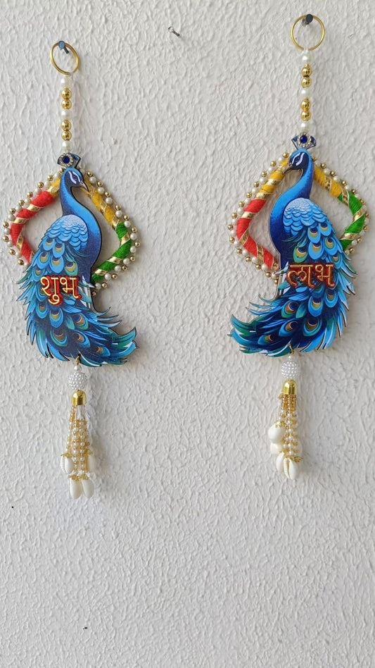 Nutts Decorative MDF Peacock Shubh Labh  Small Wall Hanging | Perfect For Home & Office |  Wall Hanging for Main Door | Enhance Your Space with Graceful Touches (SMALL432) (Set Of 1)