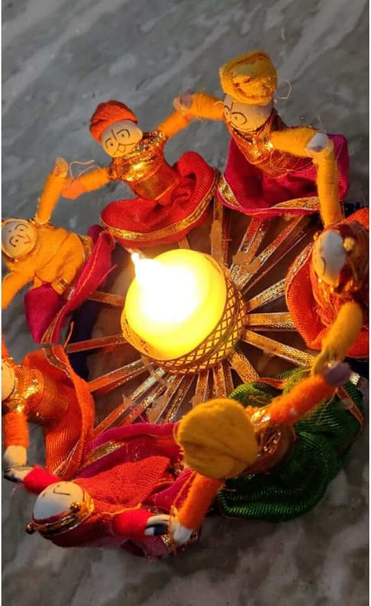 Handmade Beautiful Rajasthani Couples Tea Light Comboo,(Comboo of 1 Piece Multi Couple with Big Circle & 4 Pieces 2 Couples and Small Circle)