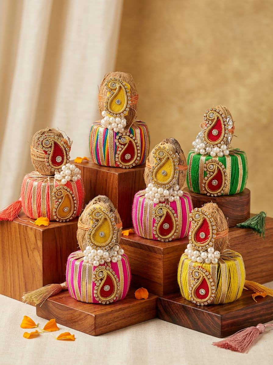 Sellplus Traditional Roli Chawal Pooja Tilak Set Festival Ritual Essentials Auspicious Prayer Ceremony Temple Home Decor(Pack of 6)(RC22)