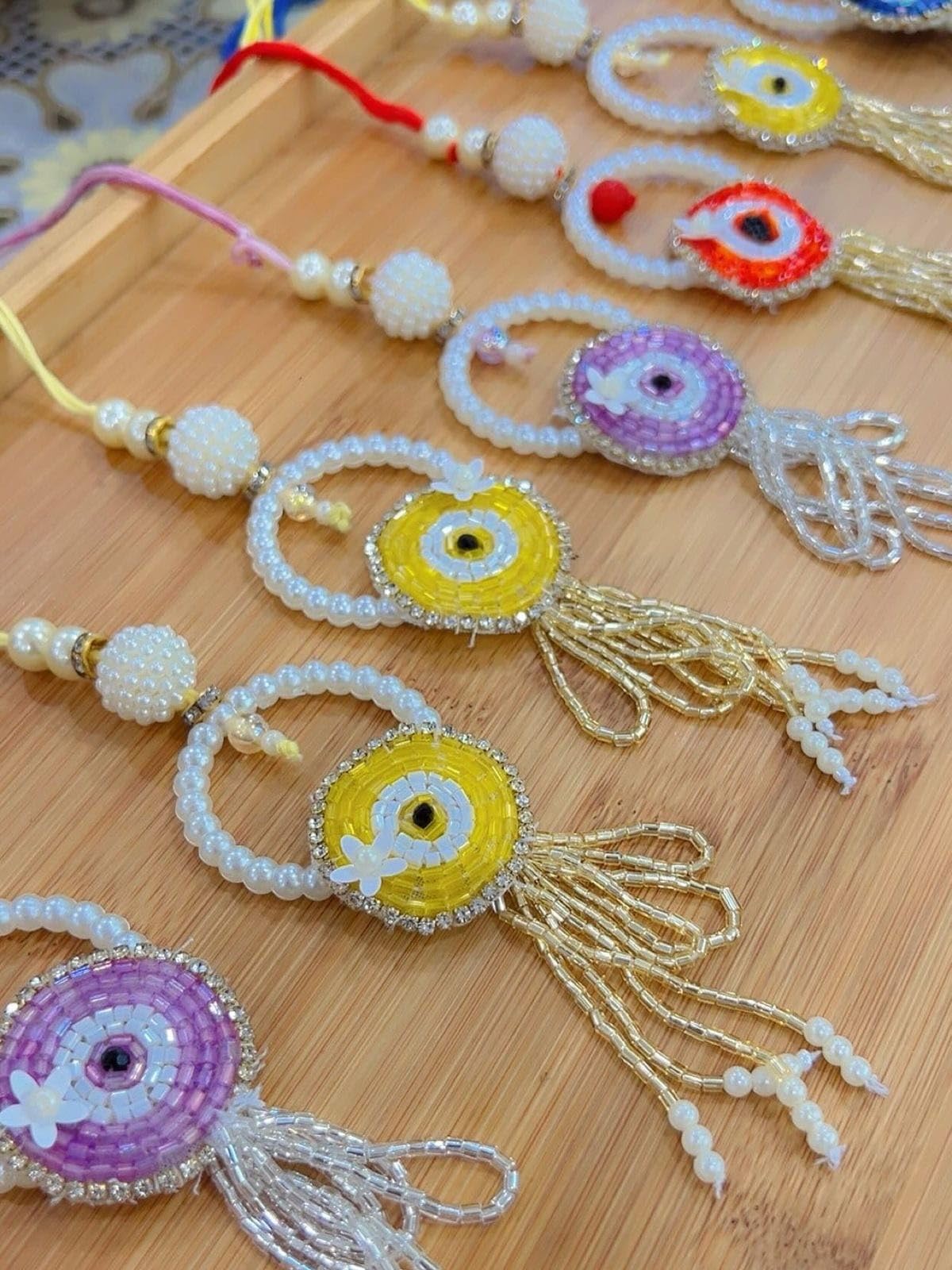 Nutts Handmade Multicolour Decorative Evil Eye Shubh-Labh Hanging Evil Eye Hanging for Decoration Toran for Home and Festive Decor (EvilEyeH-38)