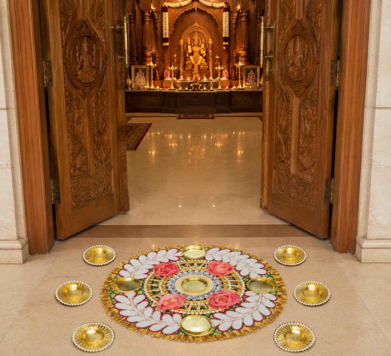 Sellplus Traditional Rangoli Tealight Set Decorative Festival Floor Decor for Diwali Navratri Pooja Wedding Home Entrance Reusable Elegant Design Set of 1 (Rang159)