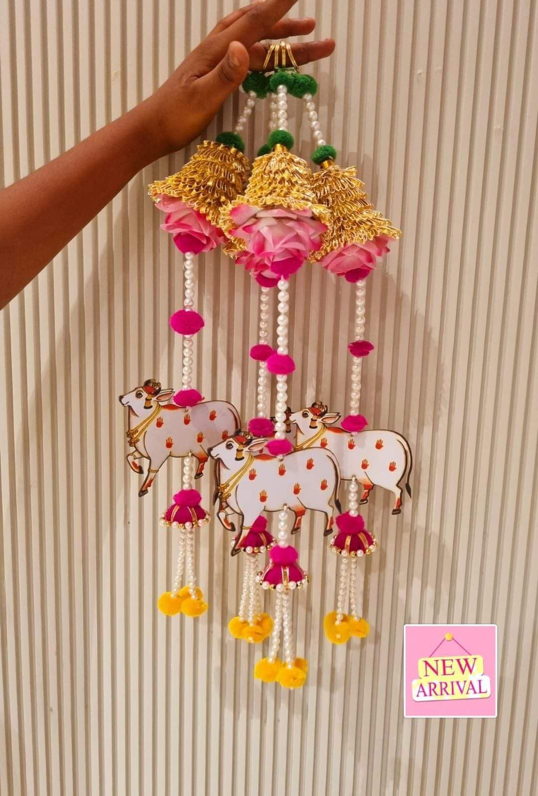 Nutts Decorative Cow With Bell Velvet Rose Hanging | Perfect For Home & Office |  Wall Hanging for Main Door | Enhance Your Space with Graceful Touches (Design 28) (Pack Of 4)
