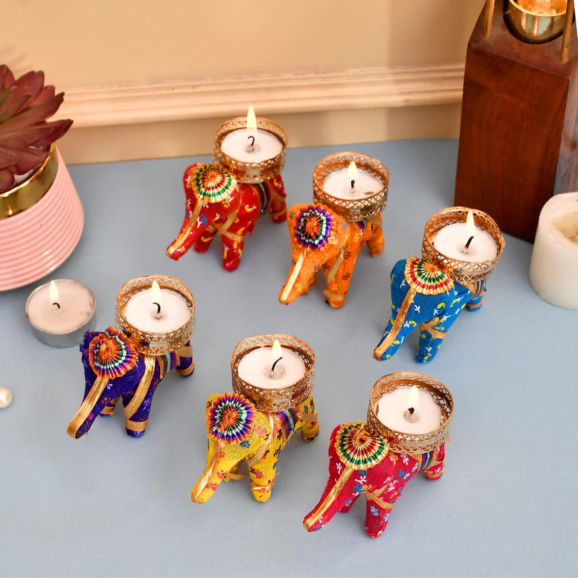 Sellplus Decorative Candle Holder Elegant Tealight Stand for Home Decor Living Room Dining Table Festival Wedding Pooja (Pack of 6) (Tealight-108)