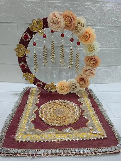 Nutts Handcrafted Devotional Singhansan for God Idol | Decorated Singhansan for Festival Decor | Puja Mandir Singhasan (Singhasan36)