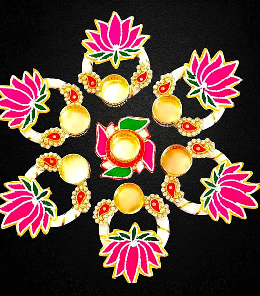 NUTTS  Handmade Decorative Rangoli Tealight Holder Traditional Festival Floor Decor Elegant Diwali Pooja Home Decoration Reusable Multicolor Design (Rang188)