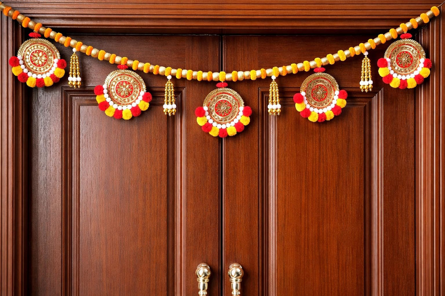Sellplus Handmade Bandhanwar Decorations | Handmade Door Hanging Bandhanwar Toran with Beads and Floral Design (Pack of 1) (BDHW291)