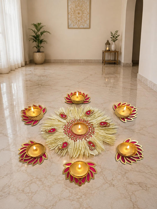 NUTTS Decorative Floral Rangoli Traditional Festival Home Decoration Diwali Pooja Mandir Entrance Reusable Decorative Floor Art Design (Rang18)