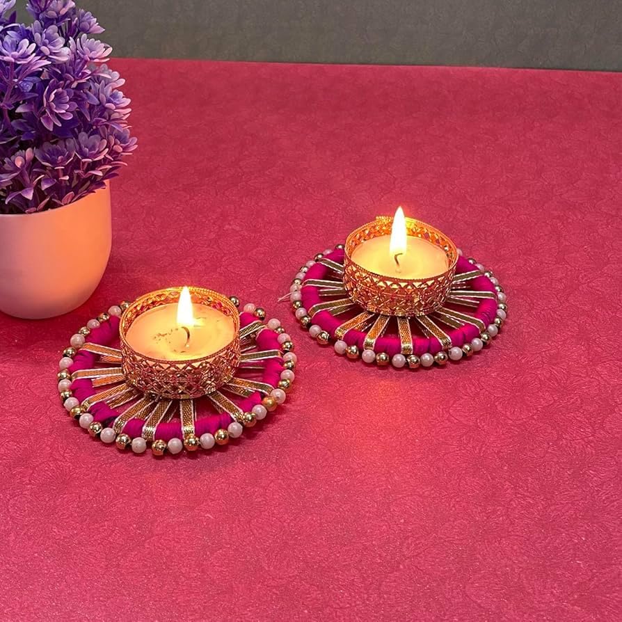 Sellplus Decorative Moti Jaal Chudi Tealight Holder | Decoration for Home | Office | Diwali | Pooja | Diwali & All Special Festival Decor (Design 6) (Pack of 4) (Tealight-240)