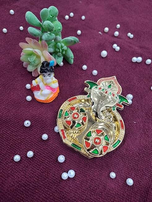 Combo of 1 Rakhi for Brother with Ganesha Shape Haldi kumkum Chandhan Holder Plate Gifts Combo with Small Lord Set,Brother Rakhi Set (Krishna Ji)