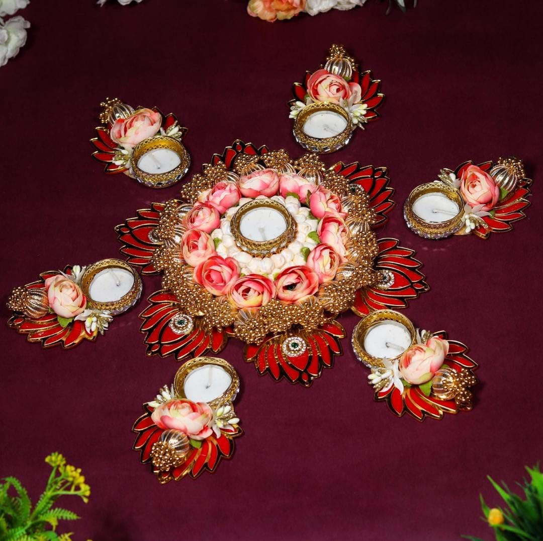Sellplus Elegant Handmade Rangoli Tealight Set Traditional Festival Floor Decoration Reusable Decorative Design for Diwali Pooja Home Entrance Celebration Decor (Rang27-1)