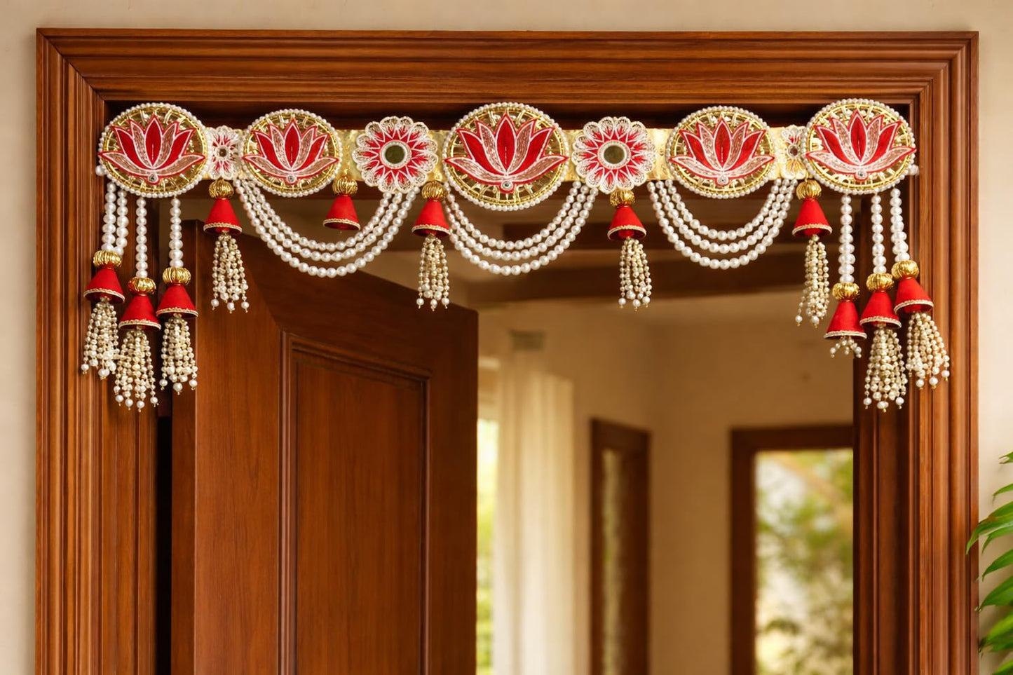 Sellplus Handmade Bandhanwar Decorative | Decorative Bandhanwar Toran with Beads and Tassels | Diwali Navratri Wedding Festival Bandhanwar Decor (Pack of 1) (BDHW399)