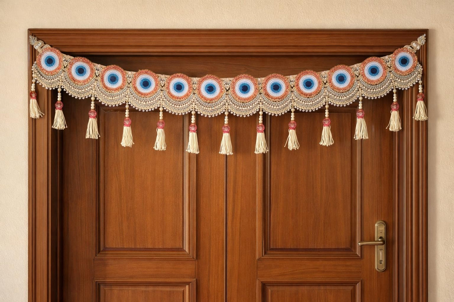 Sellplus Handcrafted Evil Eye Beaded Patch Protection Beads Latkan Decorative Bandhanwar for Main Door Home Festival Wall Hanging | Pack of 1 (BDHW373)