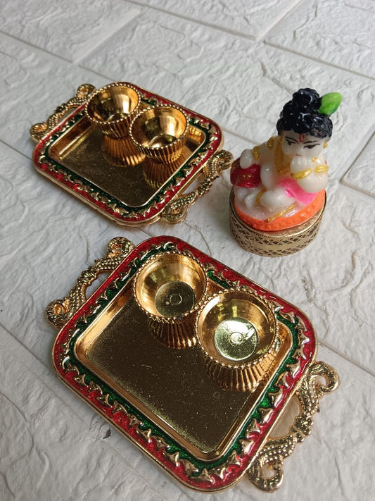 Nutts Decorative Ji Pooja Thali Traditional Festival Puja Plate for Diwali Navratri Housewarming Temple Rituals Home Decoration (PoojaP26-3)