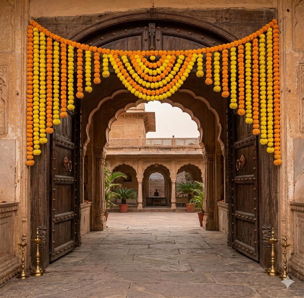Sellplus Handmade Bandhanwar Decorations | Handmade Door Hanging Bandhanwar Toran with Beads and Floral Design (Pack of 1) (BDHW293)