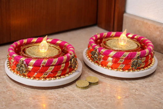 Sellplus Decorative Candle Holder Pair of Decorative Traditional Handmade Multicolor Braided Cotton Rope tealight Candle Holders Round Base Wedding Festival Home Decor (Tealight-43)