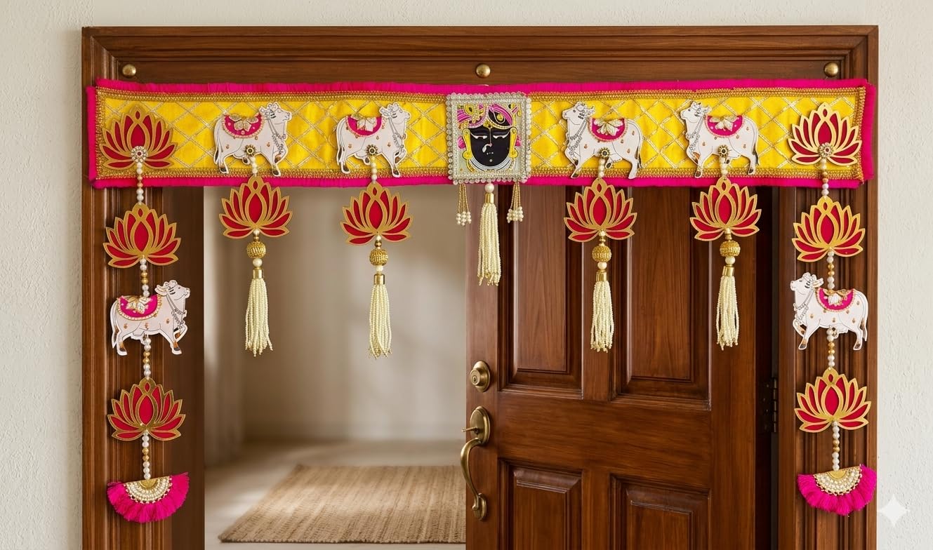 Sellplus Handmade Bandhanwar Decorations | Handmade Door Hanging Bandhanwar Toran with Beads and Floral Design (Pack of 1) (BDHW296)