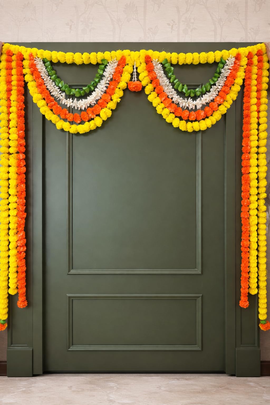 Sellplus Artificial Marigold Genda Flower Beads Decorative Bandhanwar Traditional Door Hanging Toran for Home Entrance Pooja Room Festival Decoration | Pack of 1 (BDHW251)