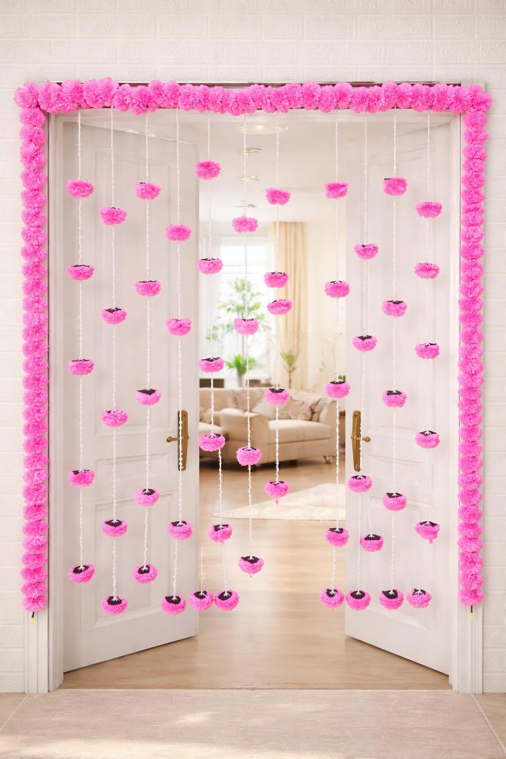 Sellplus Handcrafted Pink Artificial Genda Flower Bandhanwar Decorative Door Hanging Toran for Main Entrance Festival Home Decoration | Pack of 1 (BDHW326-2 (Pink))