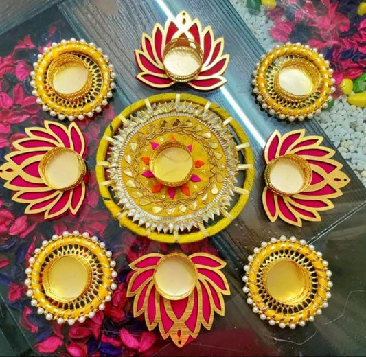 NUTTS Decorative Rangoli Set with Tealight Holder | Diwali Gift Diya | Decoration for Home | Office | Pooja | Diwali & All Special Festival Decor (Rang50-1)