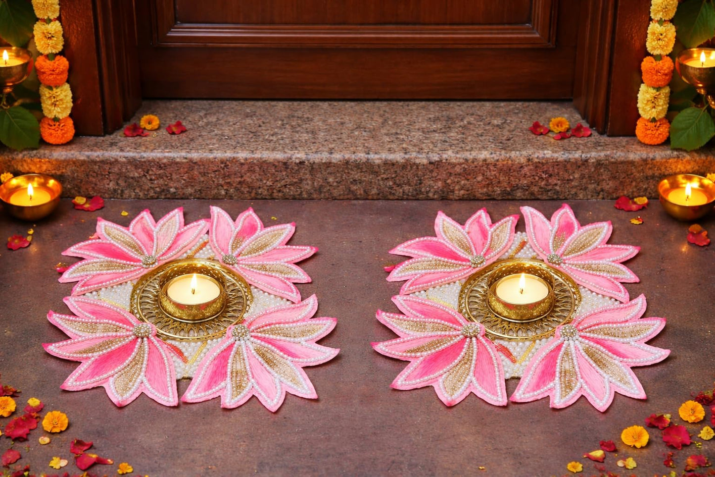Sellplus Decorative Candle Holder Elegant Handmade Pink Floral Lace Decorative Rangoli Mandala Tealight Candle Holder Centerpiece Wedding Festival Home Decor Traditional Artistic Design(Tealight-37)