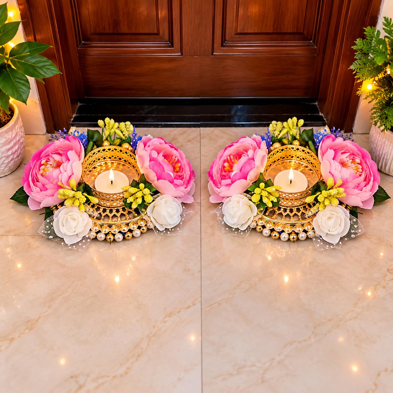 Sellplus Decorative Metal Candle Holder Elegant Tealight Stand for Home Decor Living Room Dining Table Festival Wedding Pooja Gift Display Centerpiece (Pack of 2) (Tealight-68)