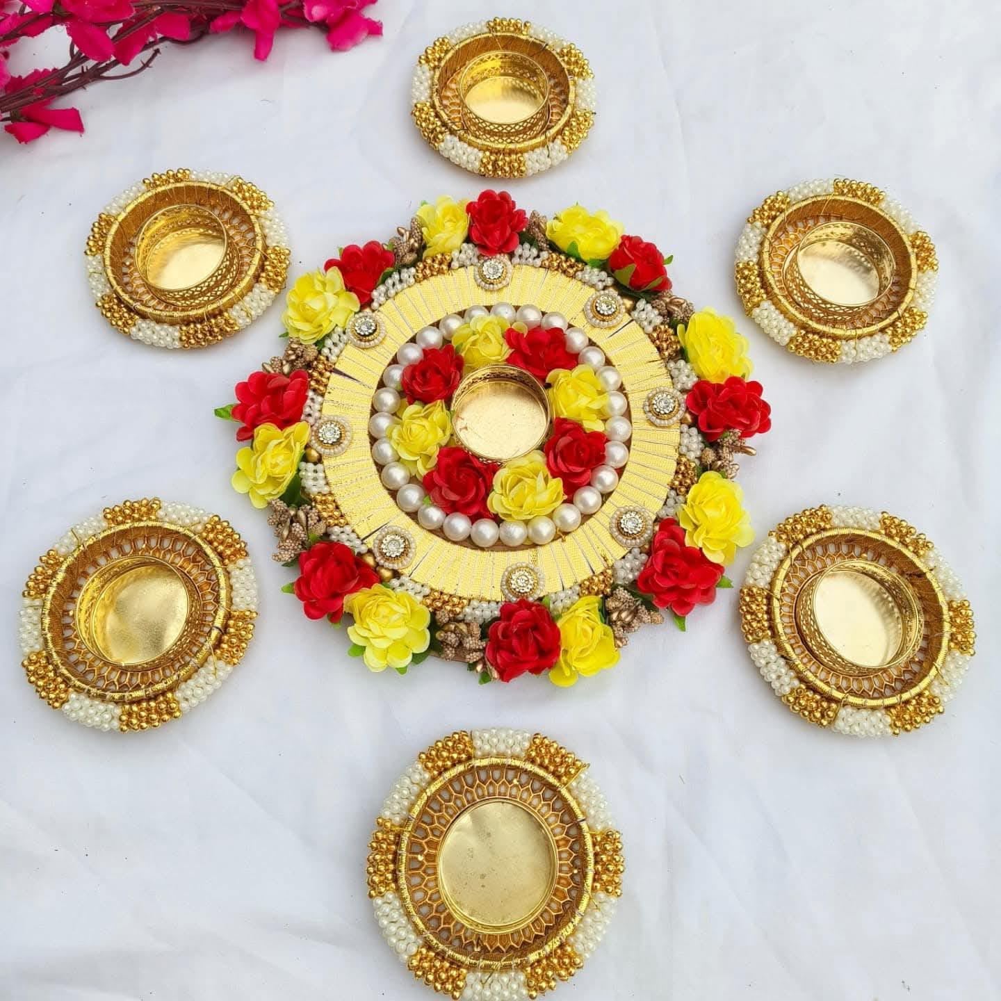 Sellplus Decorative Rangoli Set with Tealight Holder | Diwali Gift Diya | Decoration for Home | Office | Pooja | Diwali & All Special Festival Decor (Rang57-1)