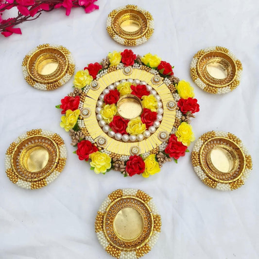 NUTTS Decorative Rangoli Set with Tealight Holder | Diwali Gift Diya | Decoration for Home | Office | Pooja | Diwali & All Special Festival Decor (Rang57-1)