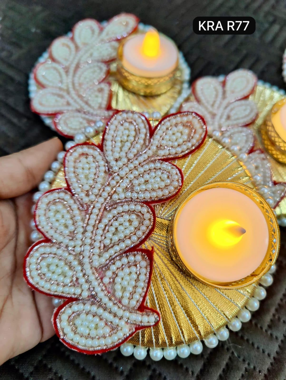 Sellplus Handmade Fabric & Bead Decorative Tealight Holder for Festival Puja Rangoli Decoration (Tealight-290)