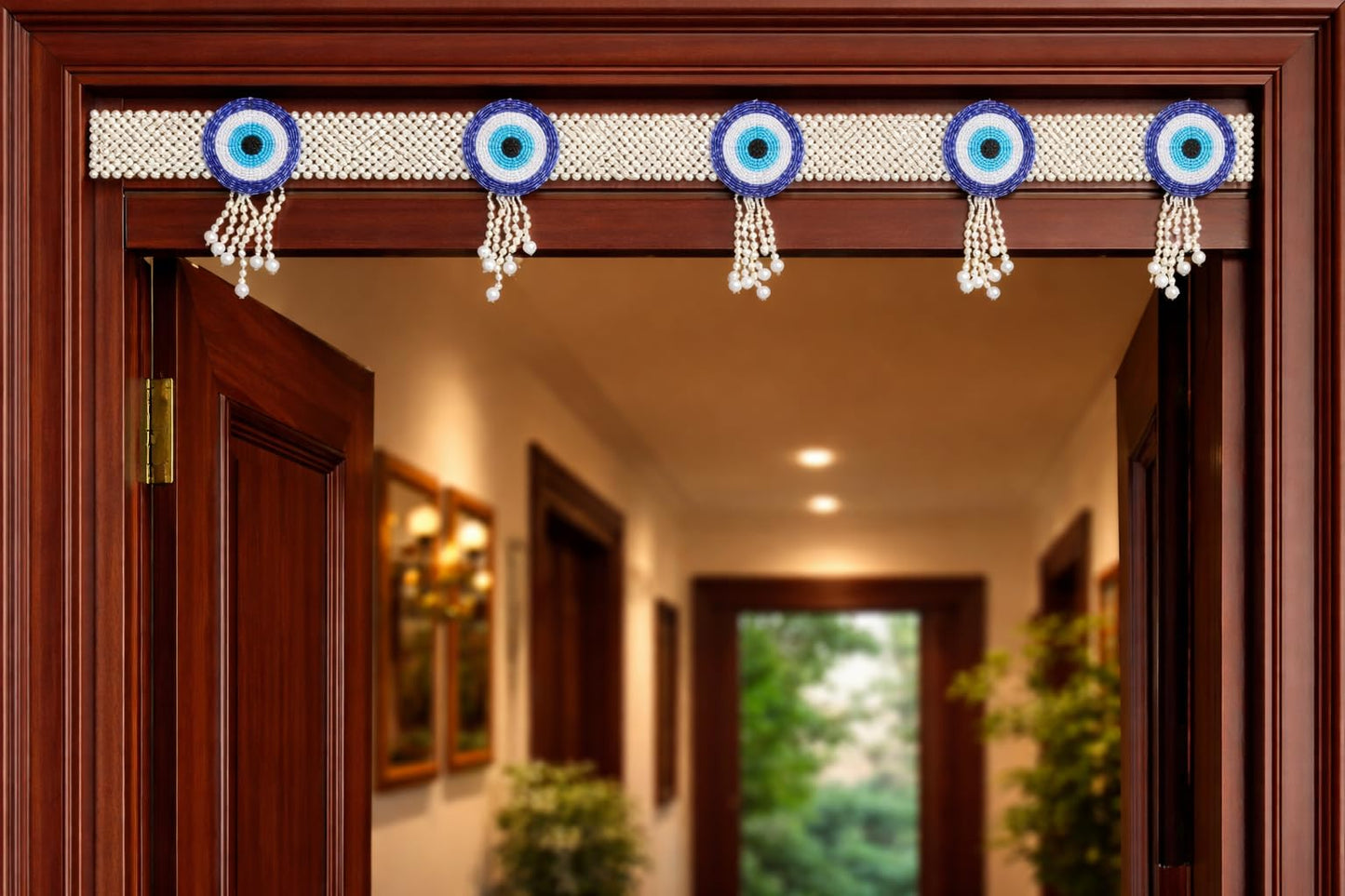 Sellplus Handcrafted Evil Eye Beaded Patch Protection Beads Latkan Decorative Bandhanwar for Main Door Home Festival Wall Hanging | Pack of 1 (BDHW394)