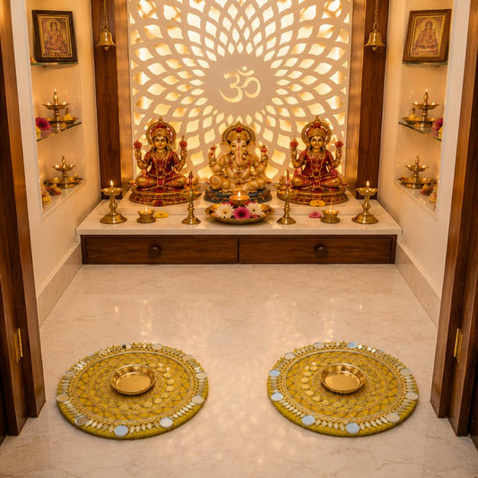 Sellplus Handmade Decorative Haldi Mehndi Umbrella Hanging Wall Decor with Mirror Work Traditional Wedding Festival Home Decoration for Haldi Ceremony Mehndi Function and Party Decor (Tealight-102)