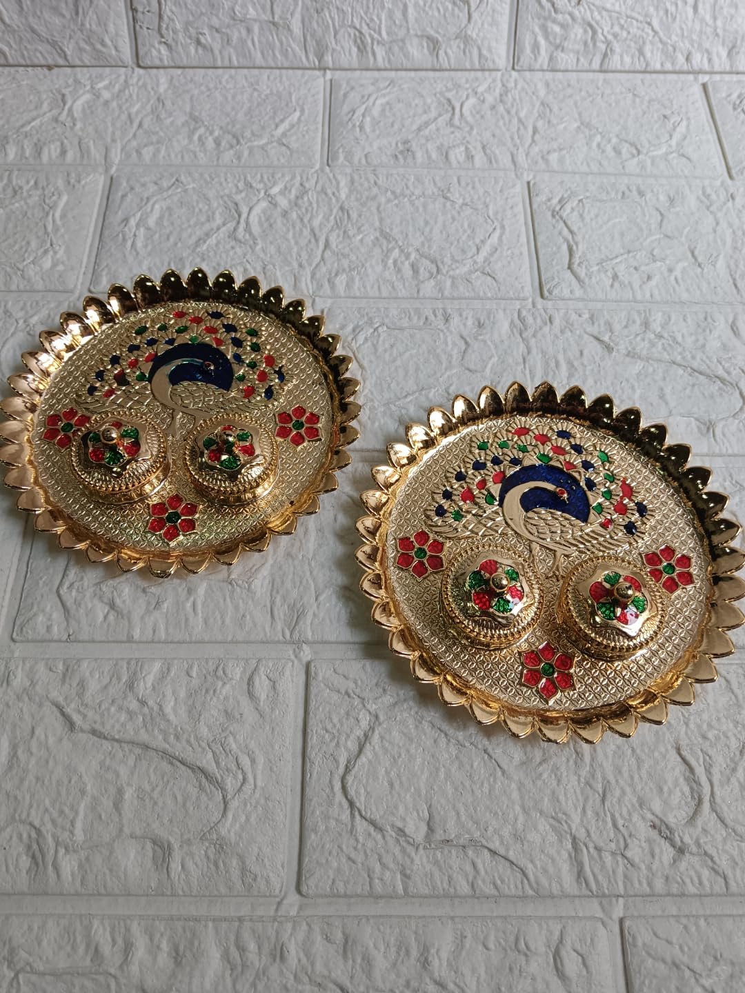 Nutts Decorative Traditional Peacock  Pooja Thali Elegant Festival Prayer Plate for Home Temple Daily Worship Religious Rituals Festive Decoration (PoojaP32-2)