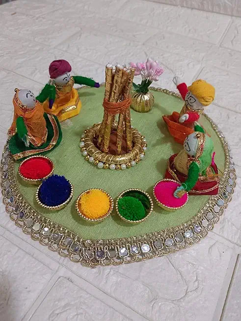 Traditional Decorative Holi Dahan Pooja Plate Decorative Holi for Festival Celebration (HOLITHALI49) (Pack Of 1)