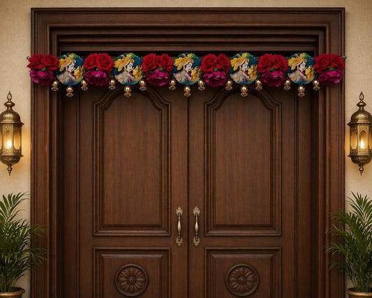 Sellplus Traditional Handmade Divine Artificial Flower Bandhanwar | Decoartive MDF Radha Krishna Florel Beads Bandhanwar for Main Door Entrance and Welcoming Area (Pack of 1) (BDHW423)