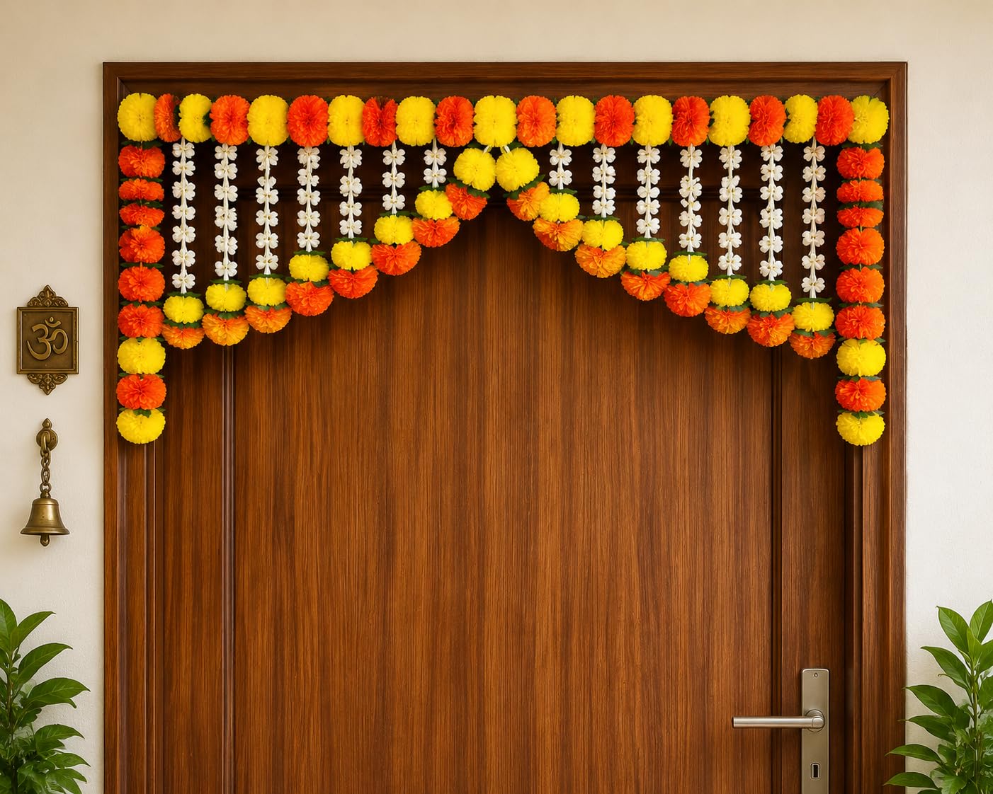 SellplusHandcrafted Artificial Multicolour Genda Flower and Green Leaf Bandhanwar Decorative Door Hanging Toran for Main Entrance | Pack of 1 (BDHW195)
