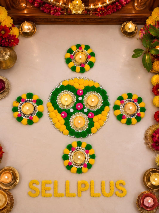 Sellplus Elegant Handmade Floral Rangoli Tealight Holder Festival Decoration MDF Floor Decor for Diwali Navratri Pooja Home Entrance Traditional Art Craft (Rang116)