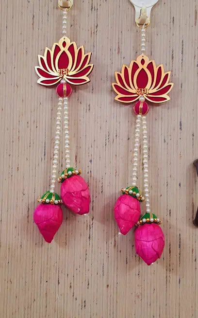 Nutts Traditional Shubh Labh MDF Lotus Beads Hanging | Perfect for Home Decor Wall Hanging | Perfect for Main Door Decor with Diwali Festival Hanging (Lotus 126) (Pack of 6)