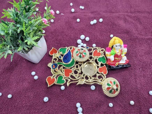 (Combo of 1 Pc Tilak Plater & Laxmi Ji) Petals Pecock Designer Traditional Pooja Plater, Sindoor Dibbi for Rakhi Rakshabandhan, Tilak with Kumkum,Haldi Holder Decorative Plater