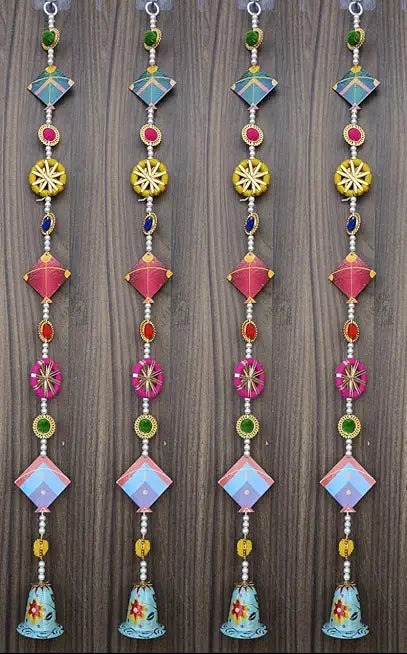 Kite Hanging Decoration Toran for Wall Hanging, Lohri & Makar Sankranti for Home Decor Traditional Decoration Items, Multicolor, Pack of 4 (KITEH09)