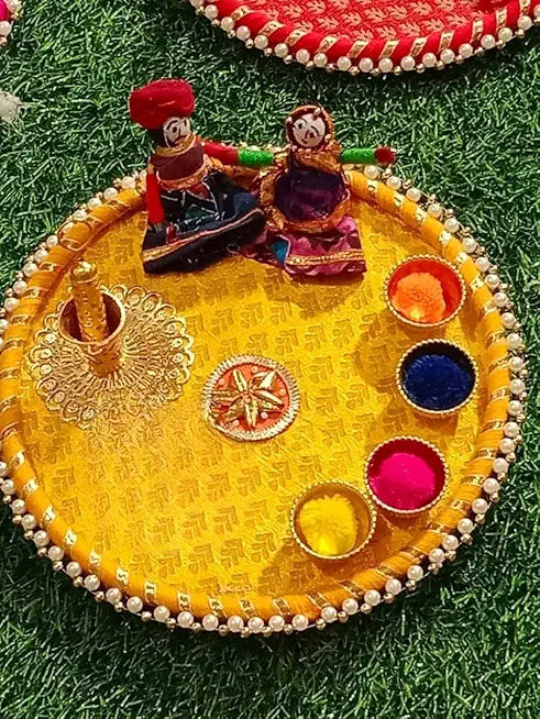 Traditional Decorative Puppet Holi Puja Plate Decorative Holi for Festival Celebration (HOLITHALI29) (Pack Of 1)