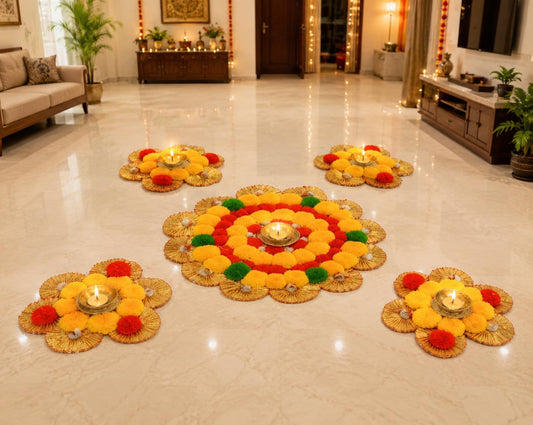 NUTTS Decorative Floral Rangoli Traditional Festival Home Decoration Diwali Pooja Mandir Entrance Reusable Decorative Floor Art Design (Rang99)